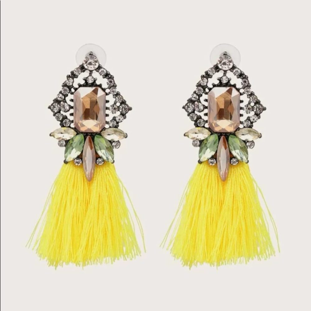 Gemstone decor Tassel drop earrings